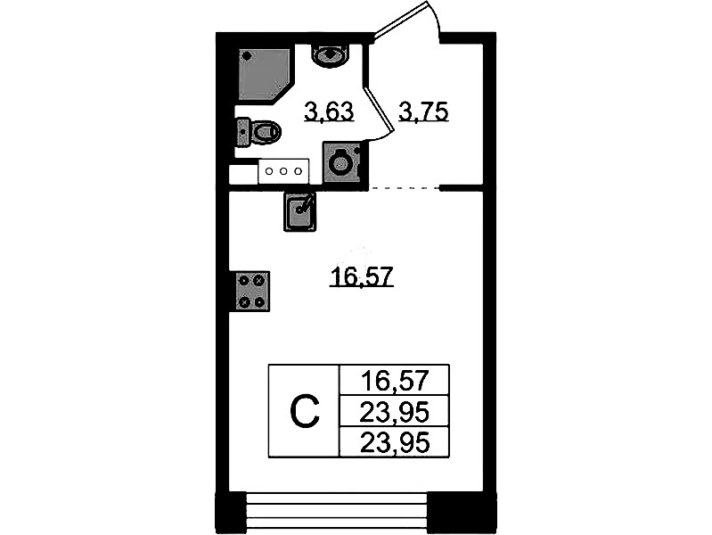 Квартира студия 23.95 м², 3/5 эт., ЖК «Plus Пулковский»